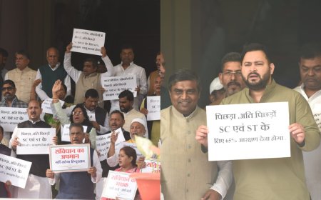 Watch: RJD, CPI (ML) protest outside Bihar assembly over reservation, demand Adani's arrest