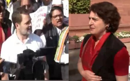 Watch: Opposition leaders including Rahul Gandhi, Priyanka protest outside Parliament over Adani issue