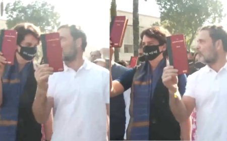 Watch: Constitution in hand, Rahul Gandhi & Priyanka hold protest outside Parliament over Adani issue