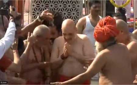 Amit Shah takes holy dip at Triveni Sangam in Prayagraj during Maha Kumbh visit
