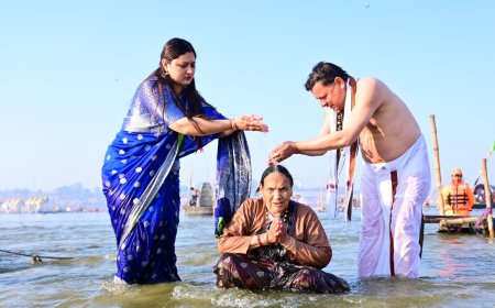 Maha Kumbh: Uttarakhand CM Pushkar Singh Dhami takes holy dip at Triveni Sangam with family