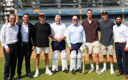 New Zealand PM Christopher Luxon plays cricket at Mumbai’s Wankhede Stadium