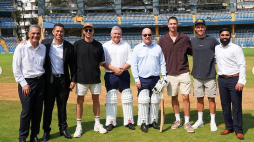 New Zealand PM Christopher Luxon plays cricket at Mumbai’s Wankhede Stadium