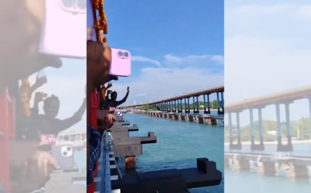 Visuals show first train crossing new Pamban Bridge as PM Modi flags off sea link, train & ship
