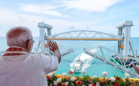 Old Pamban bridge built by man born in Gujarat, 100 years later, new inaugurated by another from state: PM Modi