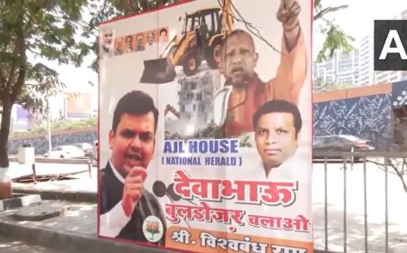 'Deva bhau, Bulldozer chalao': BJP posters outside AJL house target Sonia, Rahul Gandhi