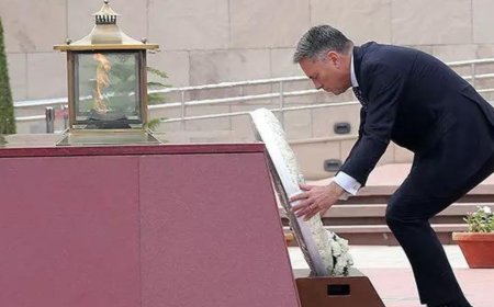 Australian defence minister Marles lays wreath at National War Memorial