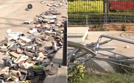 Bengaluru stampede aftermath: Scene strewn with footwear, bent railings; video shows haunting trail of panic