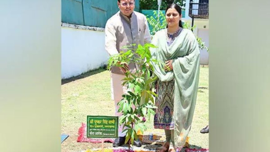 Uttarakhand CM Dhami plants Sita Ashoka sapling under 'Ek Ped Maa Ke Naam' campaign at his CMO residence