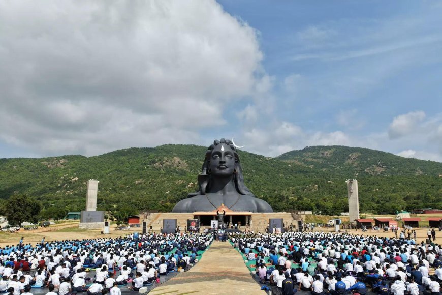 Tamil Nadu: Defence personnel perform Yoga in front of Adiyogi at Coimbatore's Isha Yoga centre