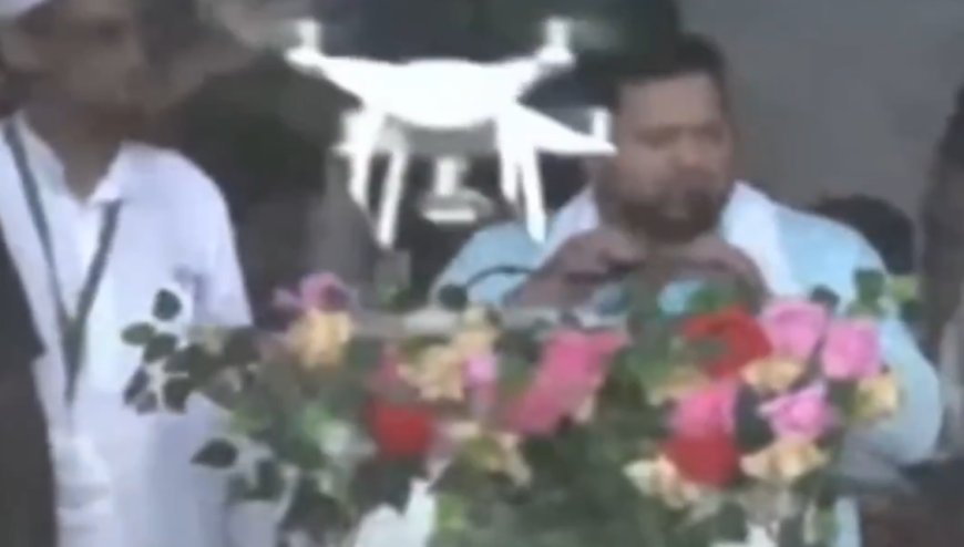 Watch: Drone crashes into Tejashwi Yadav’s podium during Patna rally; leader ducks just in time