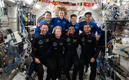 Smiling, posing in flight suits: Astronaut Shubhanshu Shukla's poses with crew at space station; see pics