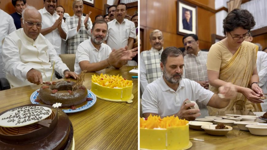 Watch: Congress workers celebrate Kharge’s 83rd birthday; Priyanka Gandhi bakes sugar-free cake