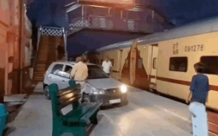 Watch: Drunk man drives car onto Meerut railway platform, narrowly misses train; arrested