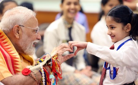 Raksha Bandhan with the PM: Modi shares cute moment with children; Brahma Kumaris join celebration - Pics