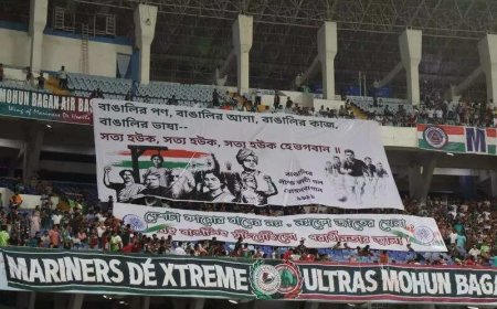 Mohun Bagan Ultras champion Bengali issue with giant banner during match