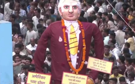Watch: Giant Donald Trump effigy paraded at Nagpur festival; protesters oppose US tariffs on India