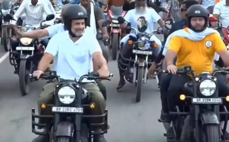 'Voter Adhikaar Yatra': Rahul Gandhi and RJD's Tejashwi Yadav ride bikes in Purnea; watch