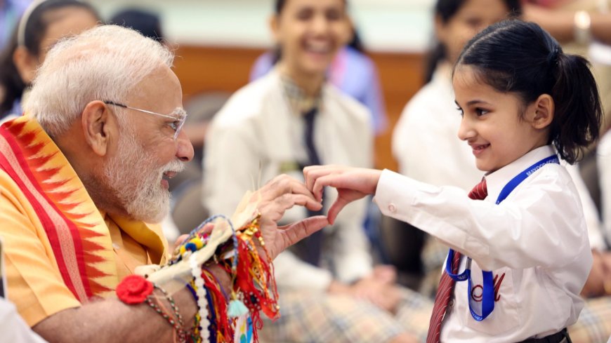 Raksha Bandhan with the PM: Modi shares cute moment with children; Brahma Kumaris join celebration - Pics