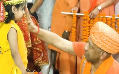 UP CM Yogi performs Kanya Pujan at Gorakhnath Temple on Maha Navami
