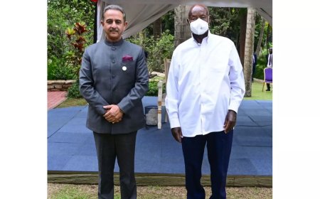 Mos MEA Kirti Vardhan Singh meets Uganda President Museveni, conveys PM Modi's greetings