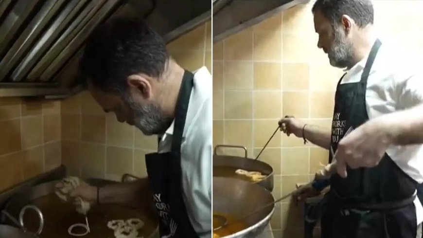 'The true sweetness of Diwali ...': Rahul Gandhi tries his hand at making 'imarti', 'besan laddoo' at iconic Delhi shop - watch