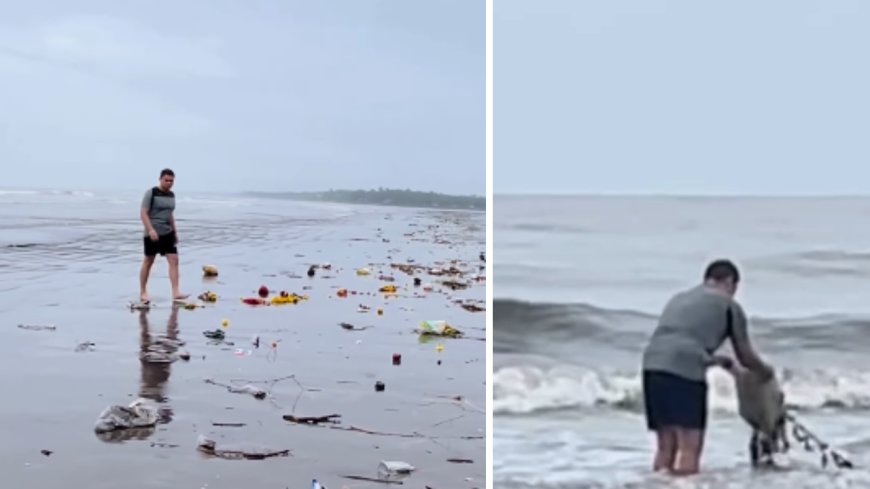 Watch: Man caught dumping plastic, garbage into sea; points at environmentalist when asked 'who will clean this?'