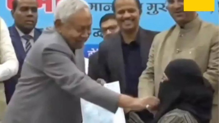 Watch: CM Nitish Kumar pulls down woman's hijab at event; Cong, RJD slam 'vile act'