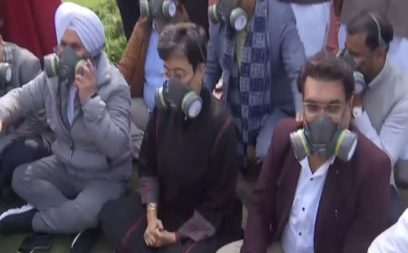 AAP holds protest in Delhi Assembly premises over rising air pollution