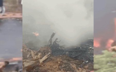 Plane split into pieces: Fire, smoke, debris and papers - video shows aftermath of crash that killed Ajit Pawar