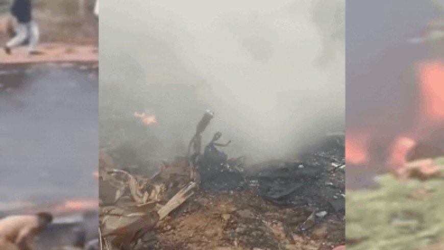 Plane split into pieces: Fire, smoke, debris and papers - video shows aftermath of crash that killed Ajit Pawar