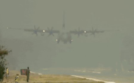 Watch: PM Modi lands at Dibrugarh Emergency Landing Facility, attends IAF air show