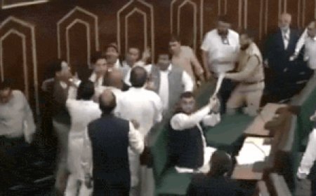 Watch: Massive ruckus in J&amp;K Assembly as NC MLAs protest over killing of Iran's Ali Khamenei