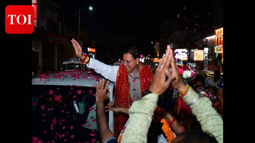 Uttarakhand CM Pushkar Dhami receives grand welcome from supporters during Khatima visit